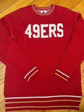 STARTER Red 49ERS Crewneck Sweater with White & Gold Accents